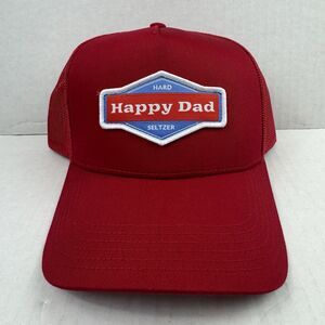 Happy Dad Hard Seltzer Trucker Hat Red Mens Snapback Mesh Back